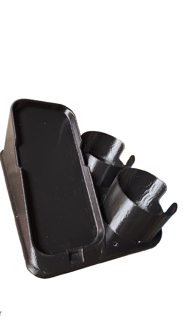 Custom phone and cup holder made for a truck console