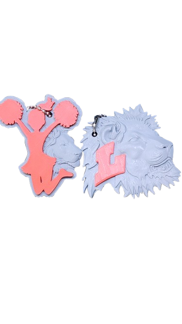 Lion mascot and cheerleader keychains